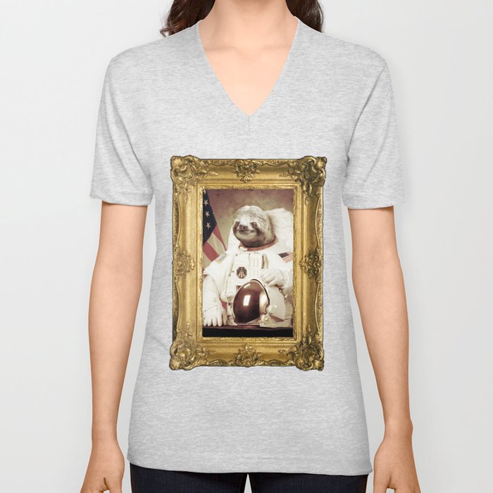 Sloth Astronaut V Neck T Shirt