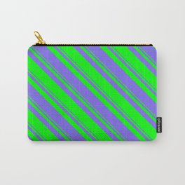 [ Thumbnail: Lime and Medium Slate Blue Colored Lined Pattern Carry-All Pouch ]