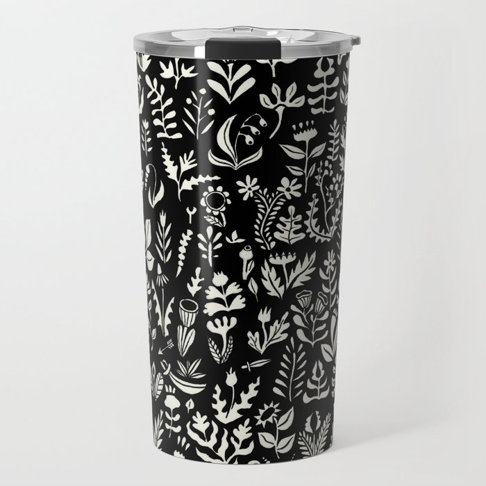 Black and white botanical pattern Travel Mug