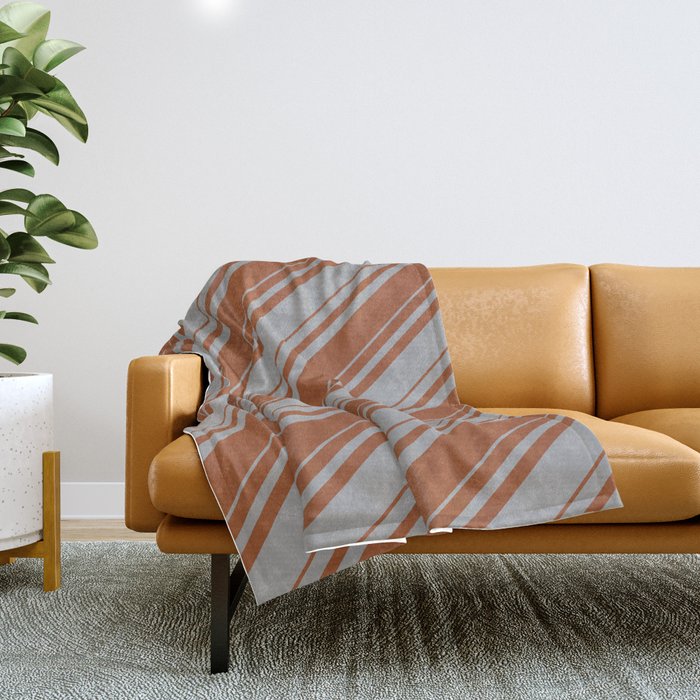 Dark Gray and Sienna Colored Striped/Lined Pattern Throw Blanket