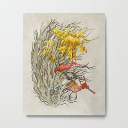 Sea dragons Metal Print | Beach, Illustration, Fishes, Realistic, Digital, Dragon, Nature, Conservation, Reeds, Seadragon 