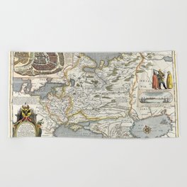 Map of Russia - Hessel Gerrits - 1613 Vintage pictorial map Beach Towel