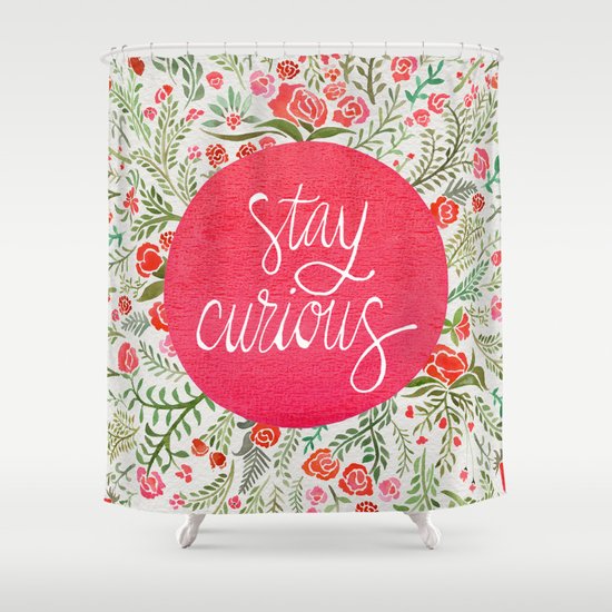 Stay Curious – Pink & Green Shower Curtain