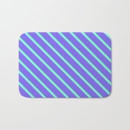 [ Thumbnail: Aquamarine & Medium Slate Blue Colored Stripes Pattern Bath Mat ]