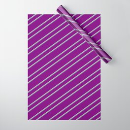 [ Thumbnail: Purple, Grey, and Light Slate Gray Colored Lined/Striped Pattern Wrapping Paper ]