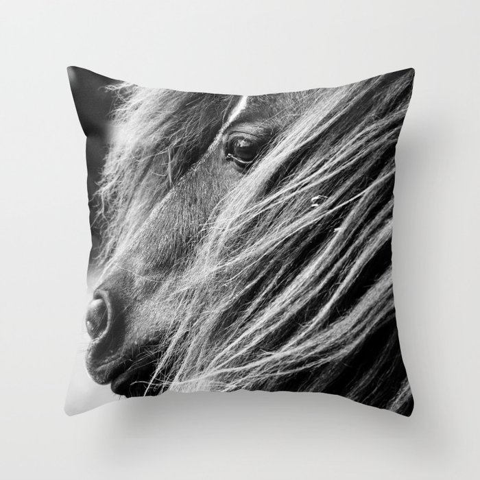 Portrait of a Shetland Pony, Monochrome Throw Pillow