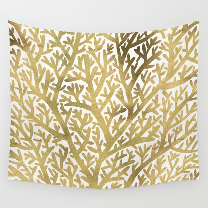 Gold Fan Coral Wall Tapestry by Cat Coquillette Society6
