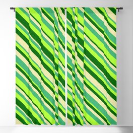 [ Thumbnail: Light Green, Dark Green, Pale Goldenrod & Sea Green Colored Lines Pattern Blackout Curtain ]