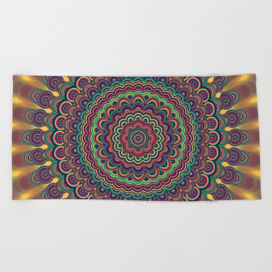 Psychedelic oval mandala Beach Towel