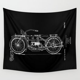 1919 Motorcycle Patent Black White Wall Tapestry