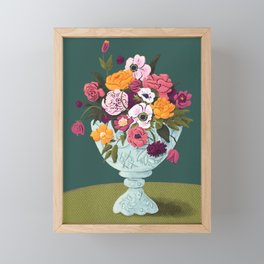Saturated Springtime Flower Bouquet in Vintage Milk Glass Vase | Bold Colorful Floral Framed Mini Art Print