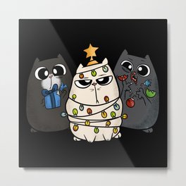 Christmas Cat Gifts Presents Tangled Lights Metal Print | Christmastree, Merrychristmas, Christmascat, Cats, Catlovers, Xmas, Wine, Christmaspajamas, Tangledlights, Cat 