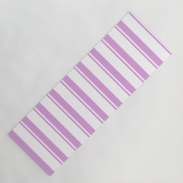 [ Thumbnail: Plum & White Colored Lined/Striped Pattern Yoga Mat ]