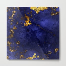 Gold Blue Indigo Malachite Marble Metal Print