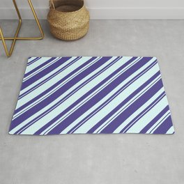 [ Thumbnail: Dark Slate Blue and Light Cyan Colored Lined/Striped Pattern Rug ]