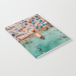 Hello Summer | Party People On Summer Ocean Beach | Aerial Beach Photography | Beach Wall Art Poster Notebook