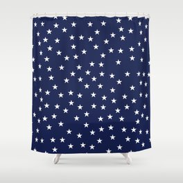 Navy blue background with white stars seamless pattern Shower Curtain | Navy, Graphicdesign, Holiday, Night, Space, Seamless, Stars, Background, Starry, Minimal 