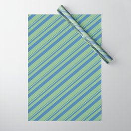 [ Thumbnail: Blue and Dark Sea Green Colored Lined/Striped Pattern Wrapping Paper ]