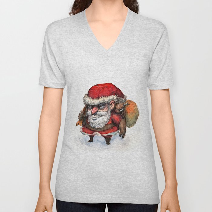 Santa and Rudolph V Neck T Shirt
