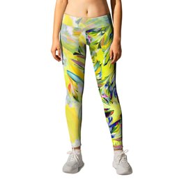 Yellow Flower Storm Leggings | Gold, Surreal, Finch, Glowing, Bright, Bird, Feminine, Wind, Storm, Moving 
