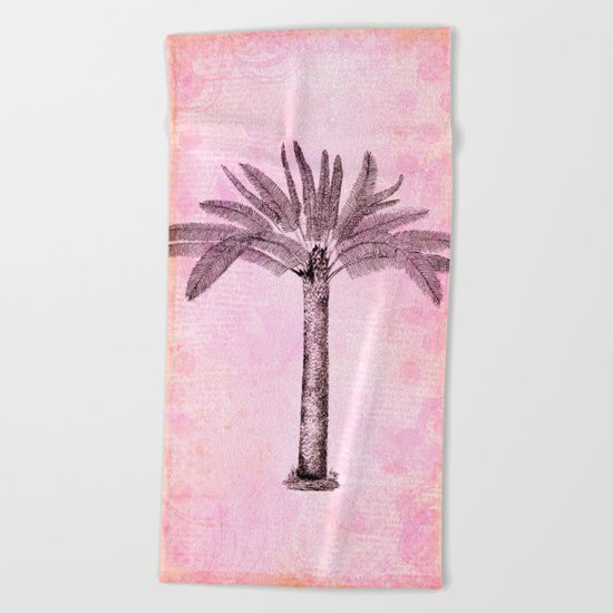 Pink Retro Palmtree Beach Towel
