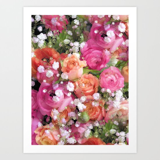 Baby's Breath and Candy Roses Art Print