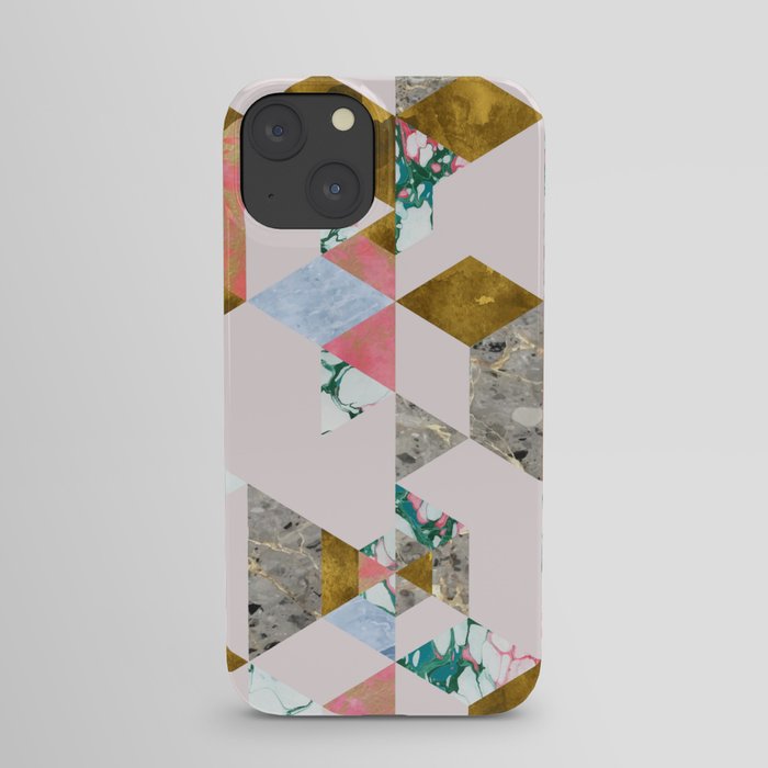 Geometry of Love Blush Marble Painting, Abstract Colorful Gold Pastel Shapes Collage Graphic Design iPhone Case