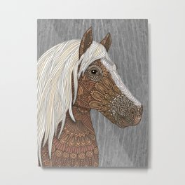 Bonnie Metal Print | Mixed Media, Animal, Illustration, Artlovepassion, Horse Portrait, Pony, Beige, Haflinger Horse, Wild, Ornate 