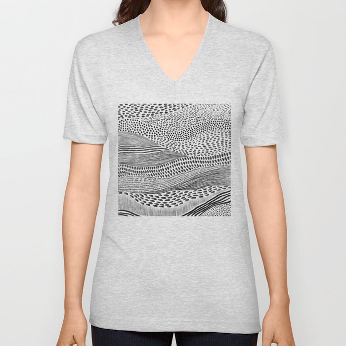Hand Drawn Patterned Abstract II V Neck T Shirt