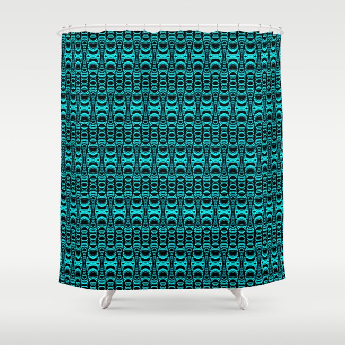 Abstract Pattern Dividers 07 in Turquoise Black Shower Curtain
