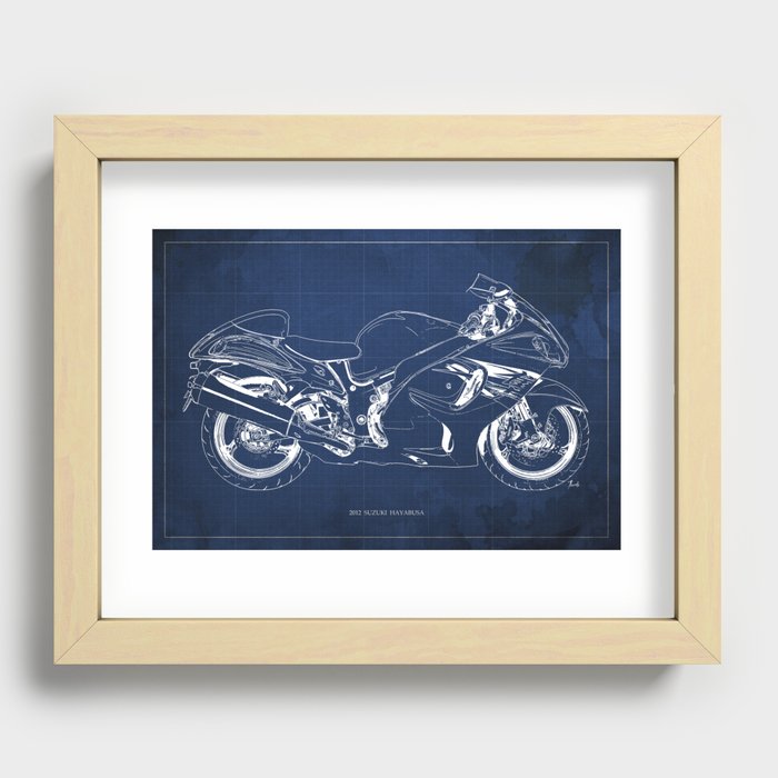 2012 Suzuki Hayabusa Blueprint, Blue Background Recessed Framed Print