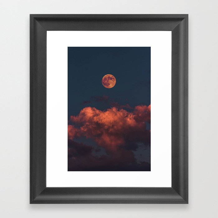 Orange Moon Landscape Photography Framed Art Print