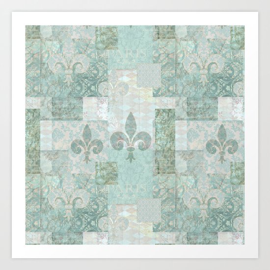 teal baroque vintage patchtwork Art Print