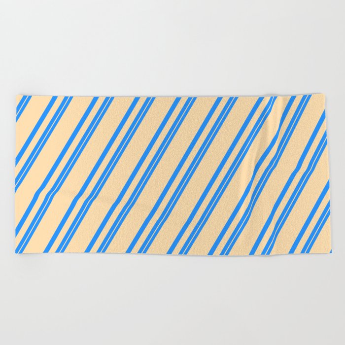 Blue and Tan Colored Stripes Pattern Beach Towel