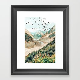 Apricity, Scenic Neutral Pastel Nature Travel Photography, Mountains Exotic Birds Landscape Path Framed Art Print
