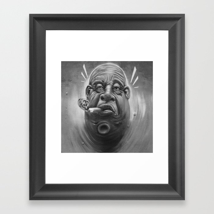 Fat black&White smoking man 2022 Framed Art Print