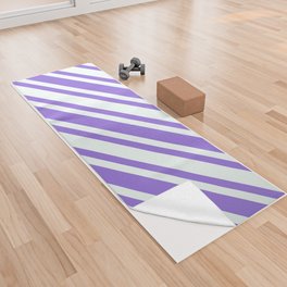 [ Thumbnail: Purple and Mint Cream Colored Pattern of Stripes Yoga Towel ]