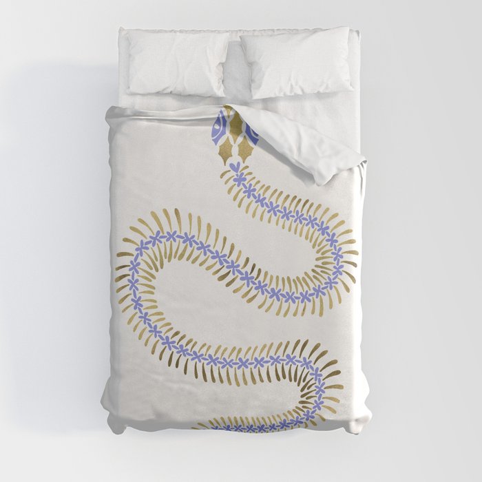 Snake Skeleton – Periwinkle & Gold Duvet Cover
