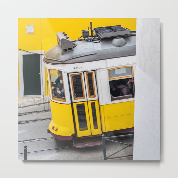 Lisbon Yellow Tram - Fine Art Travel Photography - Vibrant Portugal Metal Print