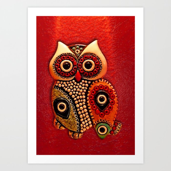 Retro Wood Owl Art Print