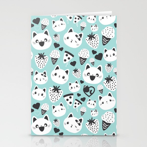 Cats & Food Pattern Stationery Cards