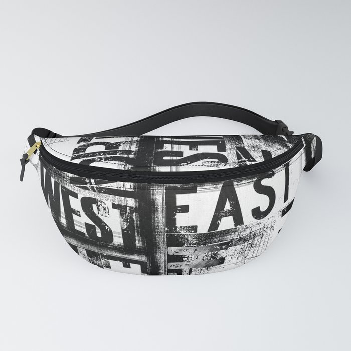 East South North West Black White Grunge Typography Fanny Pack