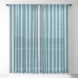 [ Thumbnail: Sky Blue & Dark Slate Gray Colored Pattern of Stripes Sheer Curtain ]