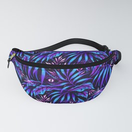 Jurassic Jungle - Blue Pink Fanny Pack | Dragonfly, Curated, Amazon, Palm, Fern, Velociraptor, Illustration, Nature, Pattern, Drawing 