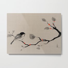 Bird on tree Asian brush painting Metal Print