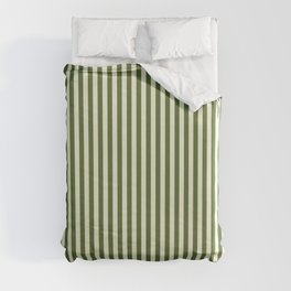 [ Thumbnail: Beige and Dark Olive Green Colored Pattern of Stripes Duvet Cover ]