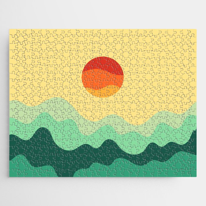 Gentle Rising Sun Over Ocean Waves Minimalist Abstract Nature Art In Warm Natural African Color Palette Jigsaw Puzzle