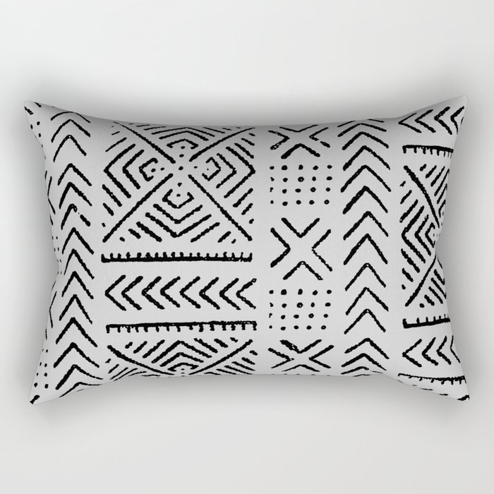 Line Mud Cloth // Light Grey Rectangular Pillow