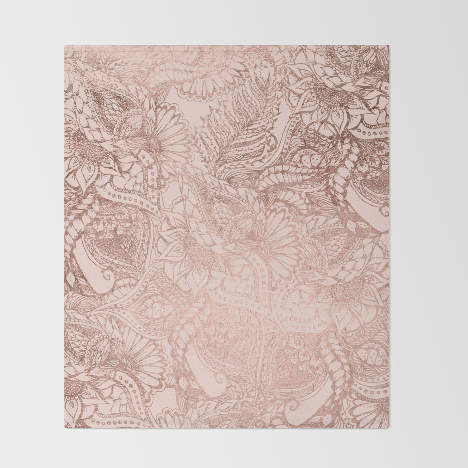 Modern Rose Gold Floral Illustration On Blush Pink Throw Blanket By Girlytrend Society6