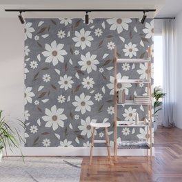 Flowers and leafs with texture gray Wall Mural